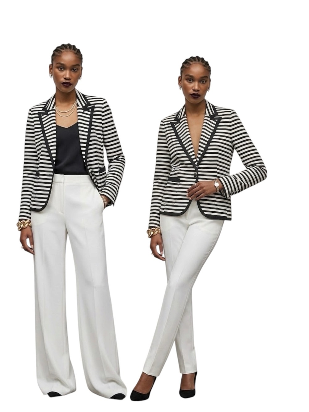 Chapter One Black White Striped Blazer 1 Button Tailored Jacket Preppy Parisian